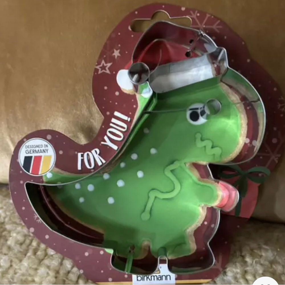 Birkmann Christmas Dinosaur Cookie Cutter 6" Metal Oversized NEW w/ Recipe